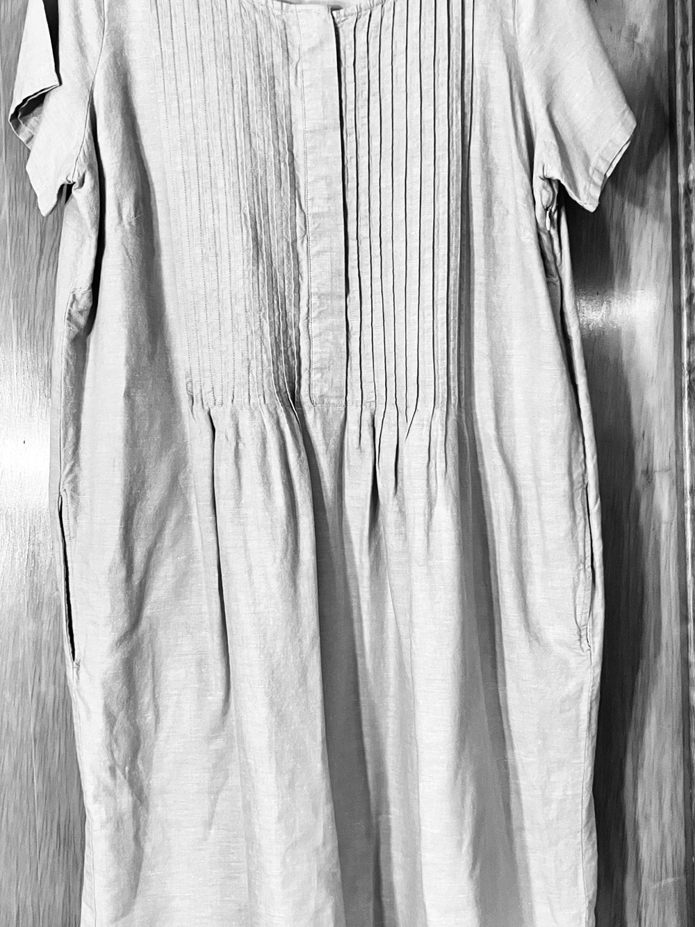 Lands' End Light Blue Pintuck Cotton and Linen Blend Dress for Women